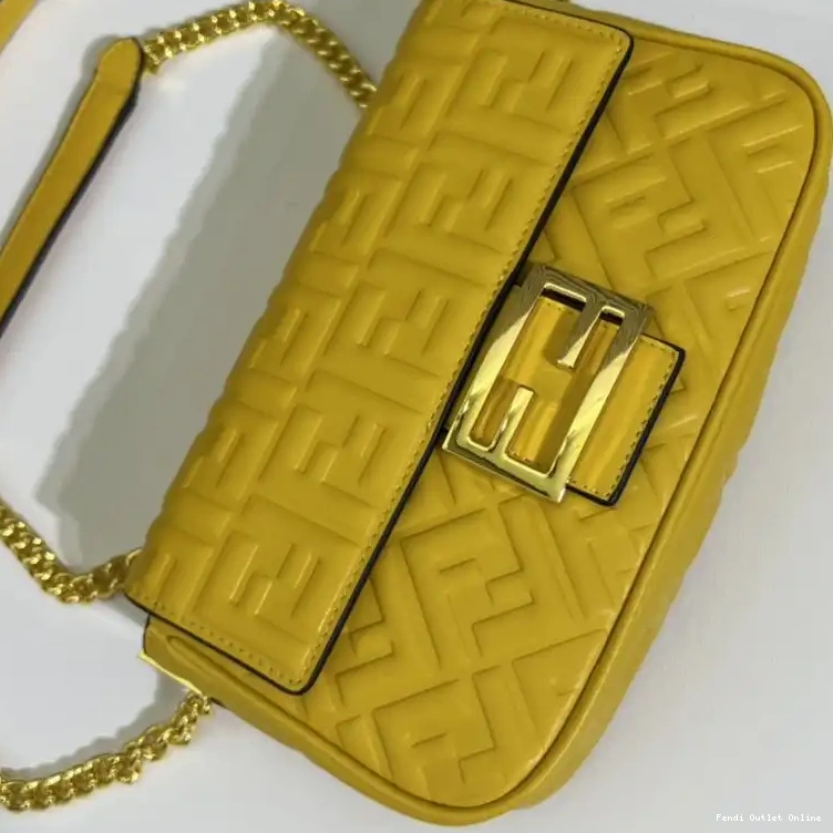 Cheap Motif Bag Leather Yellow In Baguette FF Chain Fendi Nappa Midi 0617